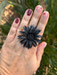 Bague Vintage en cuir marguerite fleur noire taille réglable