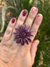 Bague Vintage en cuir fleur marguerite  lie de vin taille réglable