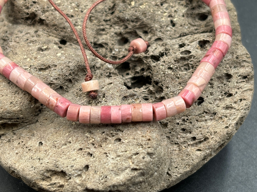 Bracelet Shamballa ajustable, perles en Rhodochrosite naturelle