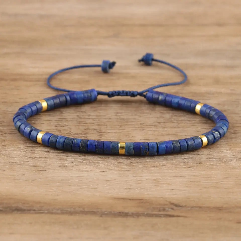 Bracelet Shamballa ajustable, perles en Lapis Lazuli naturel