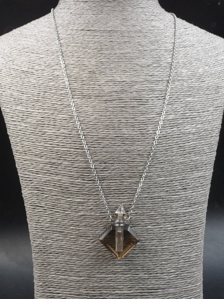 Collier avec pendentif Fiole de Parfum en Quartz Fumé