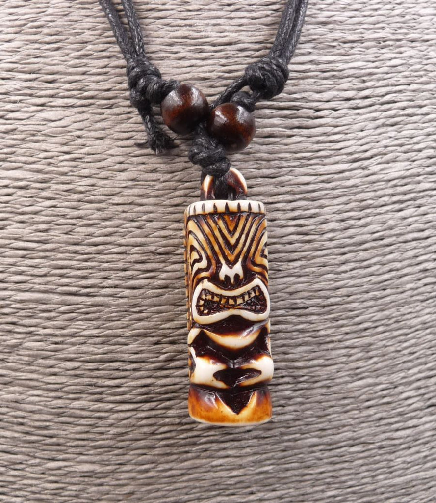 Collier mixte homme / femme avec pendentif Tiki marron - bijou maori Hawai Tahiti