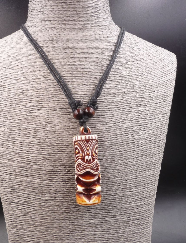 Collier mixte avec pendentif Tiki marron - bijou maori Hawai Tahiti