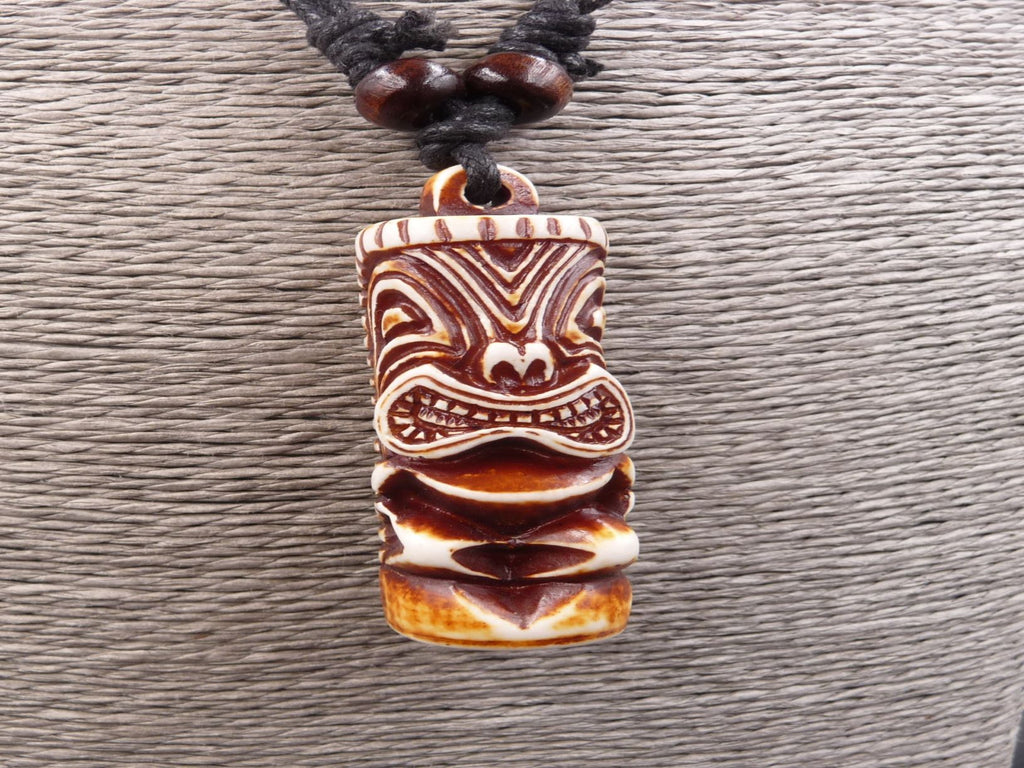 Collier mixte avec pendentif Tiki marron - bijou maori Hawai Tahiti