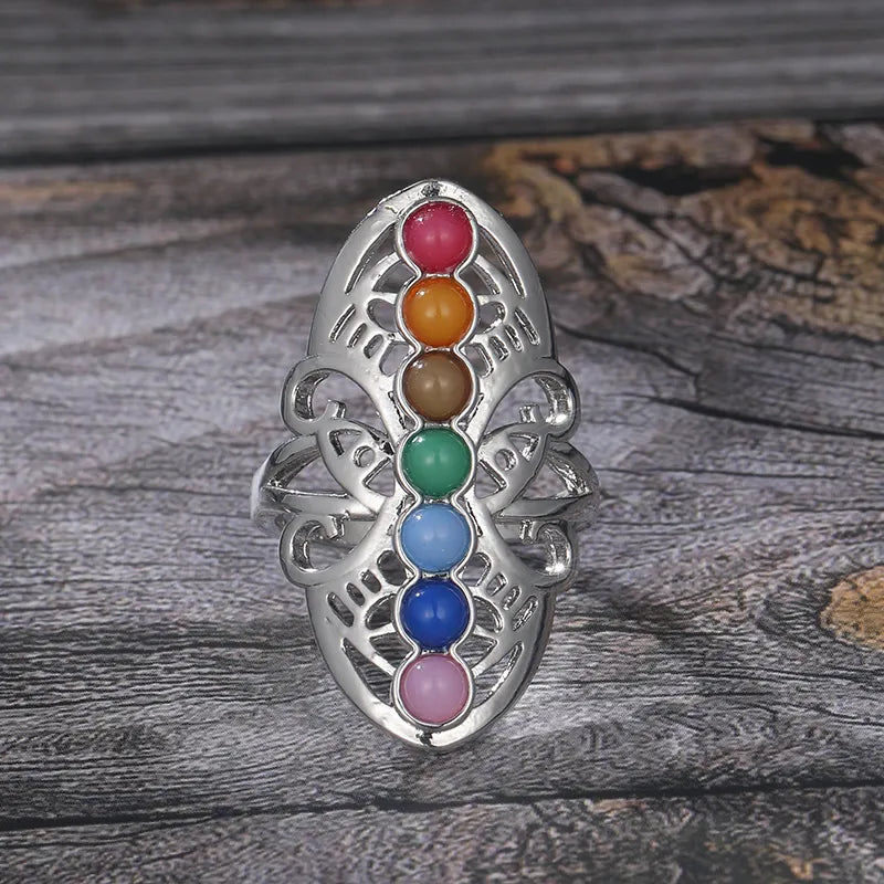 Bague réglable 7 chakras en pierres semi-précieuses