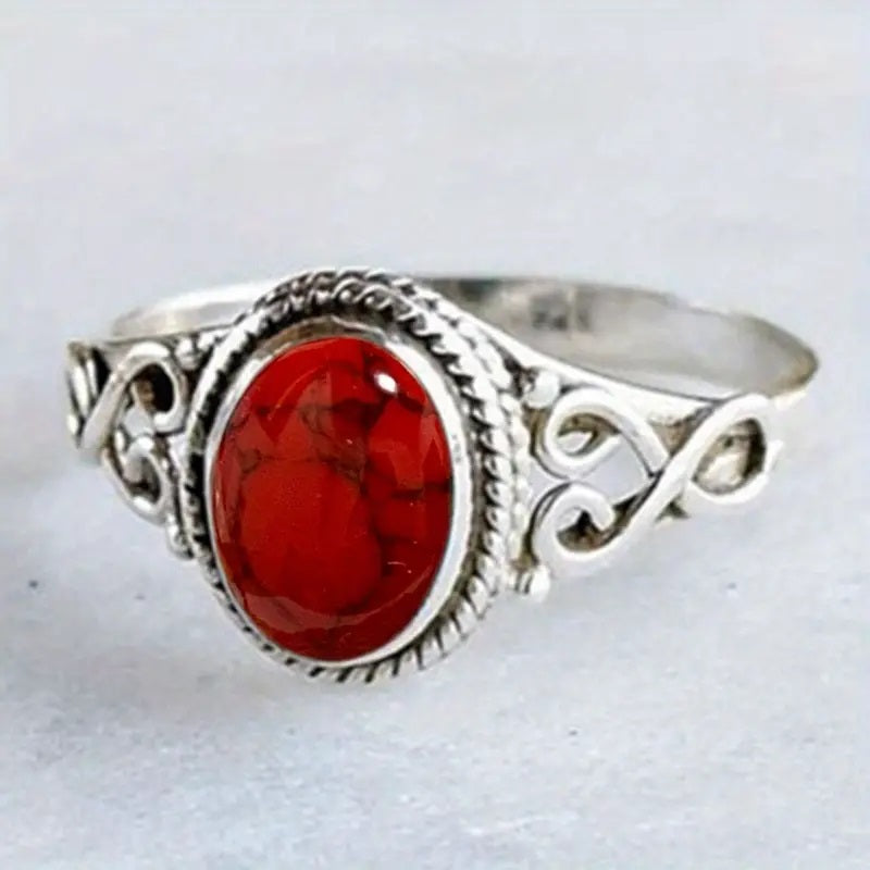 Bague en Howlite Rouge