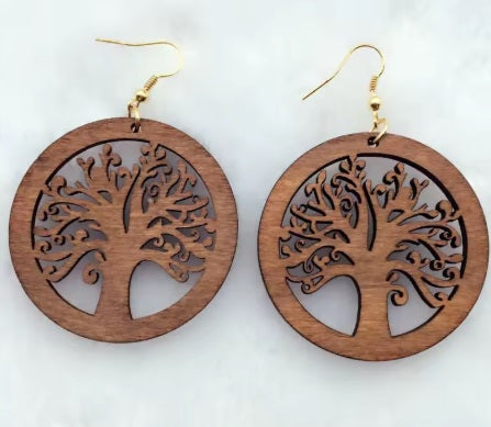 Boucles d'oreilles Arbre de Vie en bois