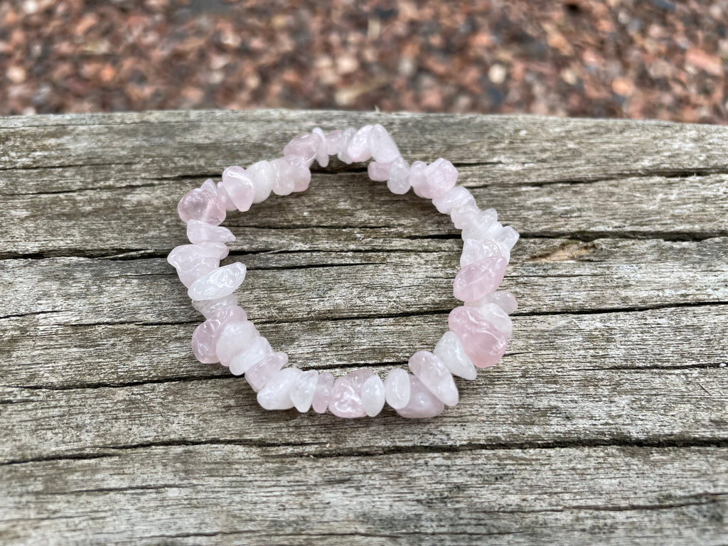 Bracelet perles chips en Quartz Rose naturel