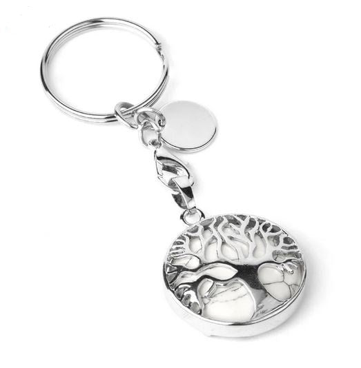 Porte-clefs / bijou de sac en Howlite Blanche - Arbre de vie