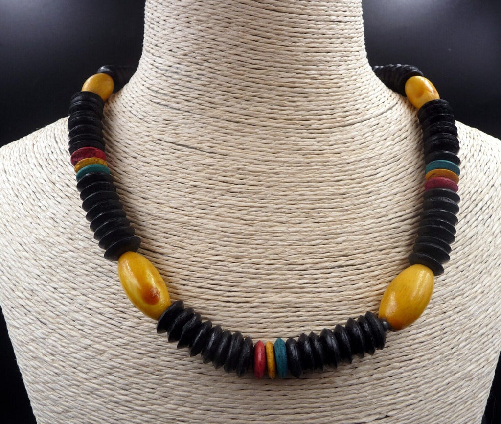 Collier surf mixte ethnique en bois perles rasta