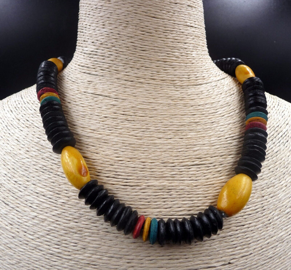 Collier surf mixte ethnique en bois perles rasta