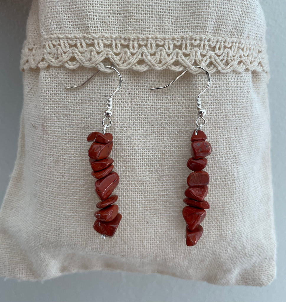 Boucles d'oreilles pendantes en Jaspe Rouge