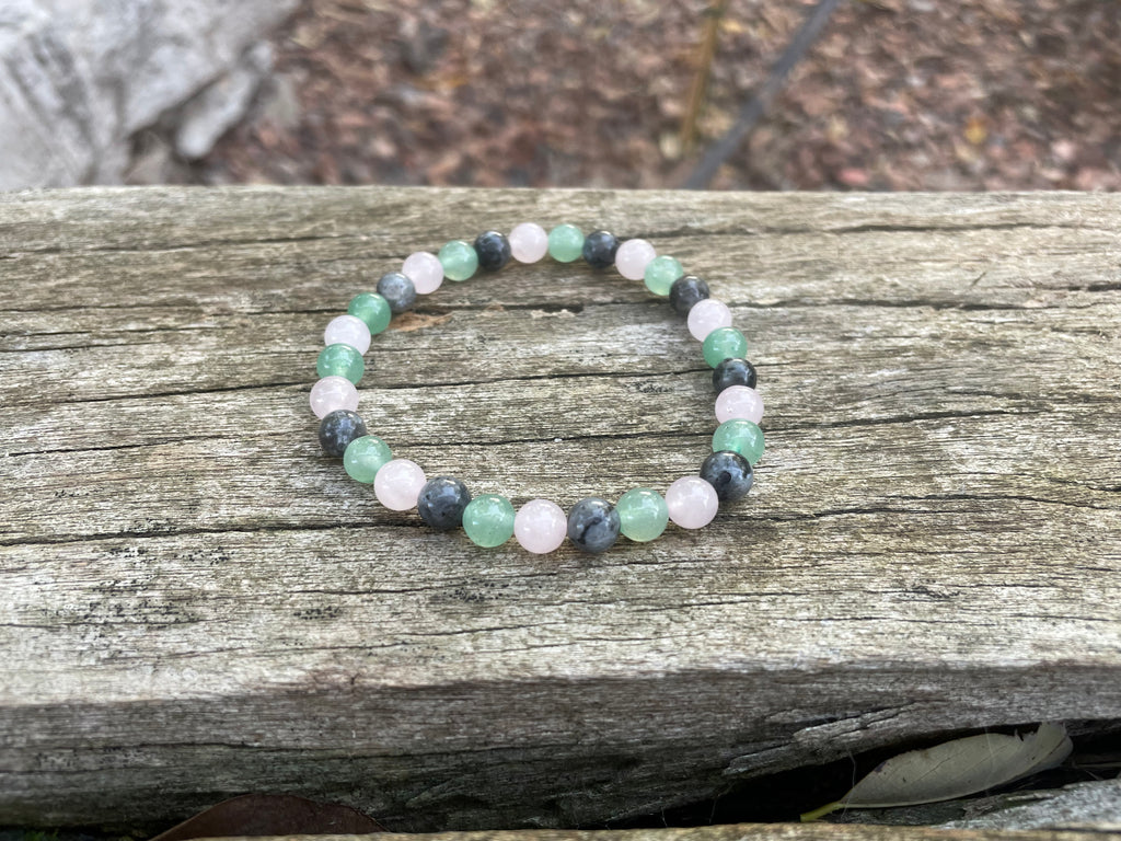 Bracelet élastique de Lithothérapie "Triple Protection" Labradorite, Aventurine  et Quartz Rose