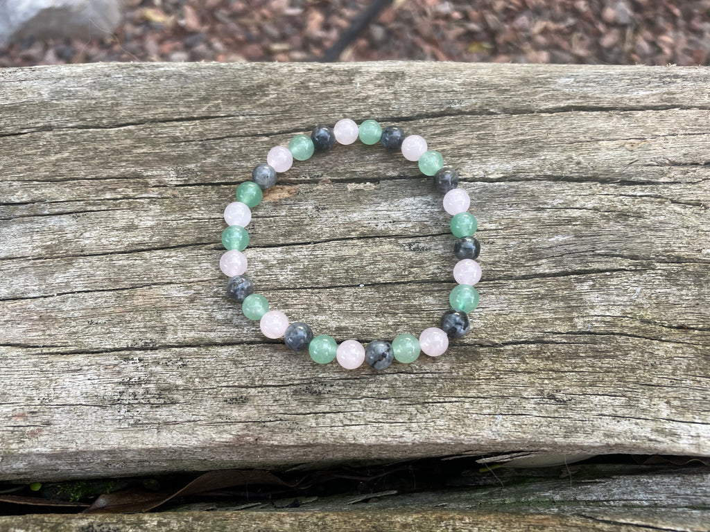 Bracelet élastique de Lithothérapie "Triple Protection" Labradorite, Aventurine  et Quartz Rose