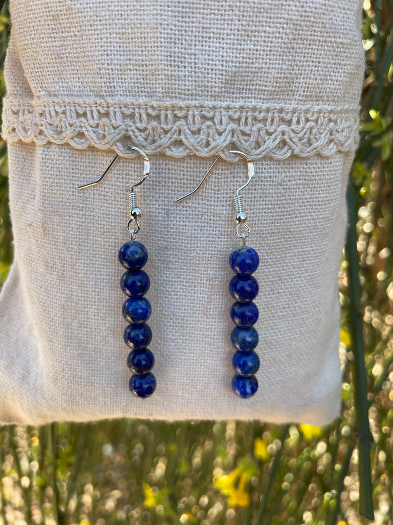 Boucles d'oreilles pendantes en Lapis Lazuli perles 6 mm