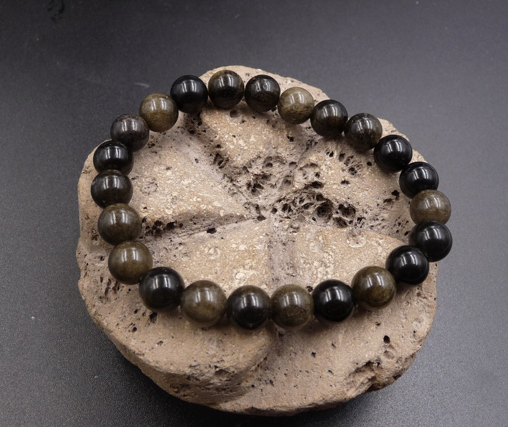 Bracelet en Obsidienne Dorée AAA - boules 8 mm