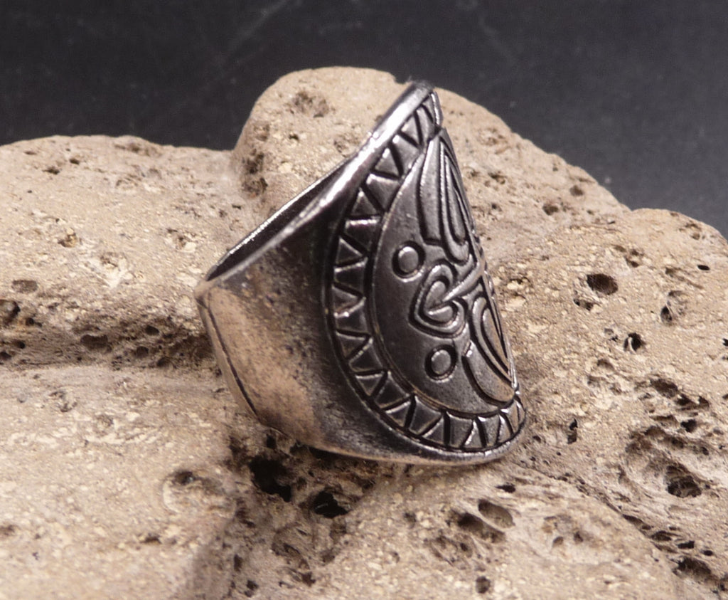 Bague ethnique en Argent Tibétain motif tribal - Taille 53