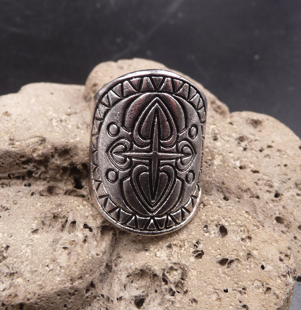 Bague ethnique en Argent Tibétain motif tribal - Taille 53