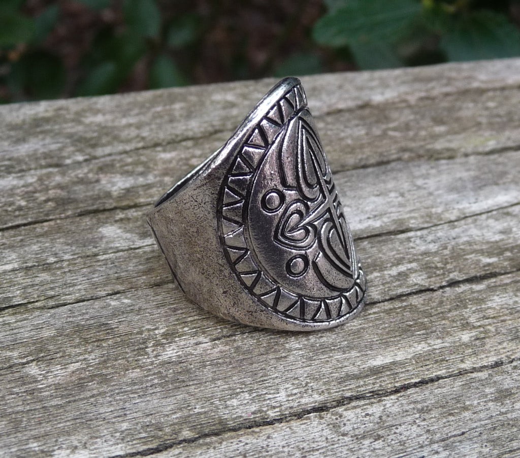 Bague ethnique en Argent Tibétain motif tribal - Taille 53