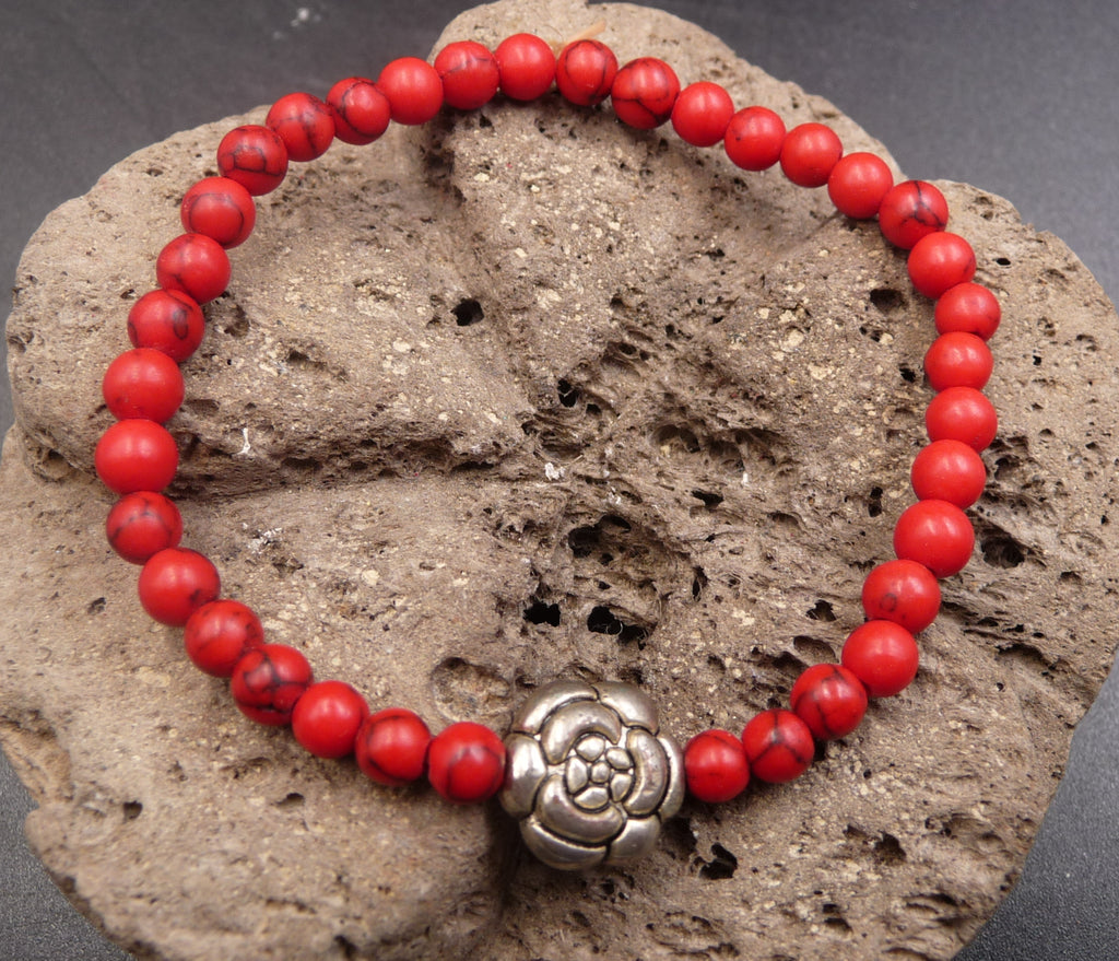 Bracelet en Howlite Rouge - Ancrage, relaxation et méditation