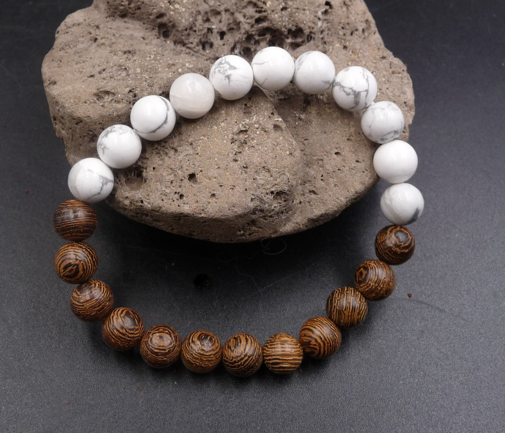 Bracelet en Howlite naturelle du Brésil et en Bois Wengé