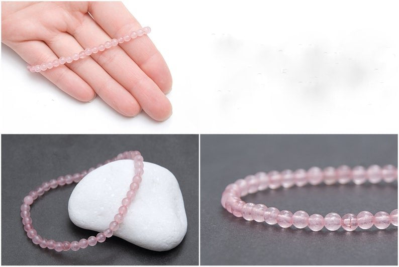 Bracelet en Quartz Rose du Brésil 4 mm - Paix et Amour