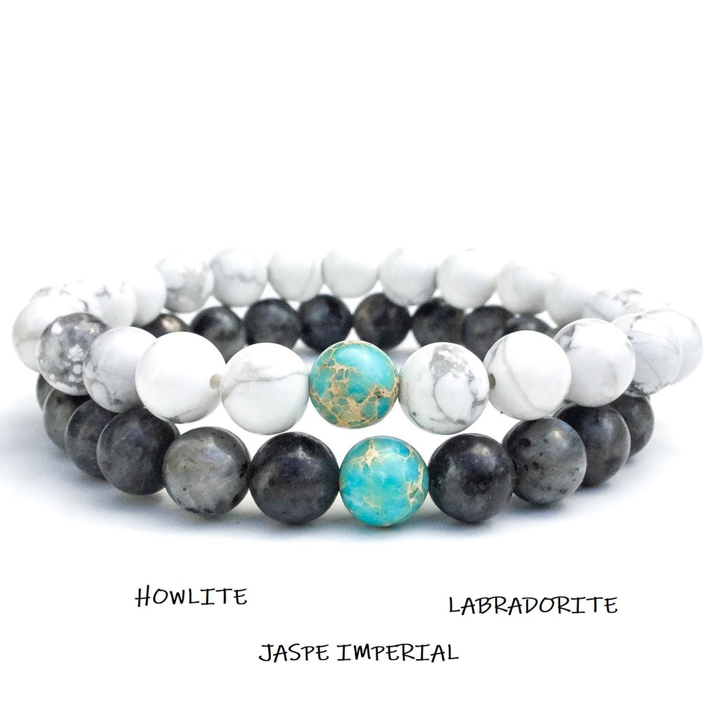 Bracelets de distance / couples - Howlite et Labradorite 8 mm